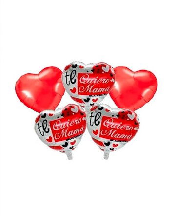 SET 5 GLOBOS METALIZADO TE QUIERO MAMA CORAZONES