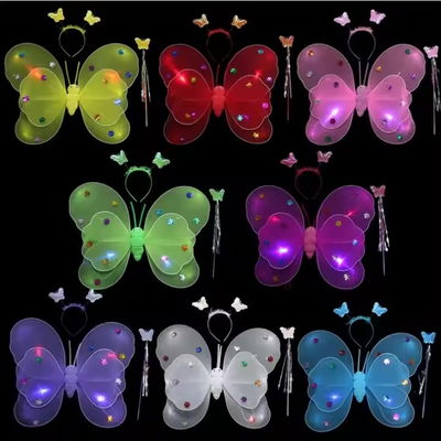 SET MARIPOSA LUZ (VINCHA+CETRO+ALAS CON LUZ) VARIOS COLORES X 2 UNIDADES