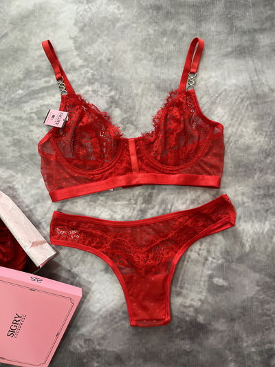 SIGRY corpiño bralatte con aro y less tiro medio (ENCAJE Y TUL)