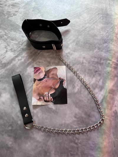 COLLAR CLASICO CON MOSQUETON Y CADENA SUJETADORA (%100 CUERO)