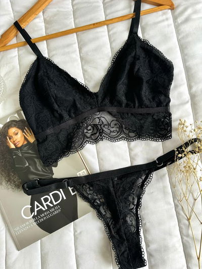 Conjunto bralet con colales regulable (combinado negro con nude)