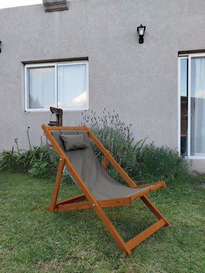 Reposera Premium Madera C/almohada Color Caoba 3 Posiciones