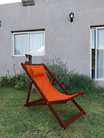 Reposera Premium Madera C/almohada Color Nogal 3 Posiciones