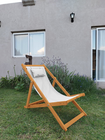 Reposera Premium Madera C/almohada Color Roble claro 3 Posiciones