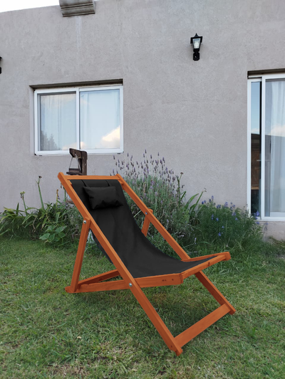 Reposera Premium Madera C/almohada Color Roble oscuro 3 Posiciones