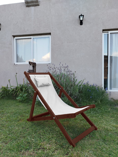 Reposera Premium Madera C/almohada Color Algarrobo 3 Posiciones