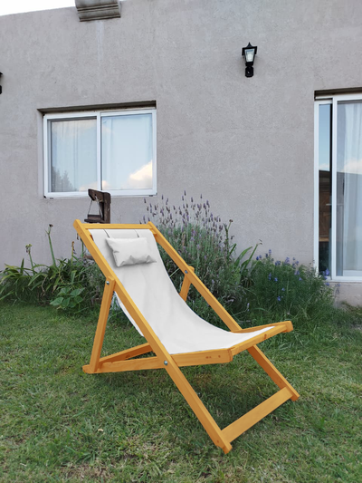 Reposera Premium Madera C/almohada Color Vivaró 3 Posiciones