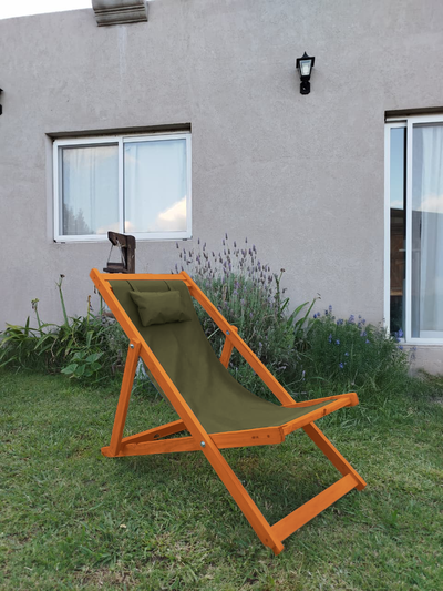 Reposera Premium Madera C/almohada Color Cedro 3 Posiciones