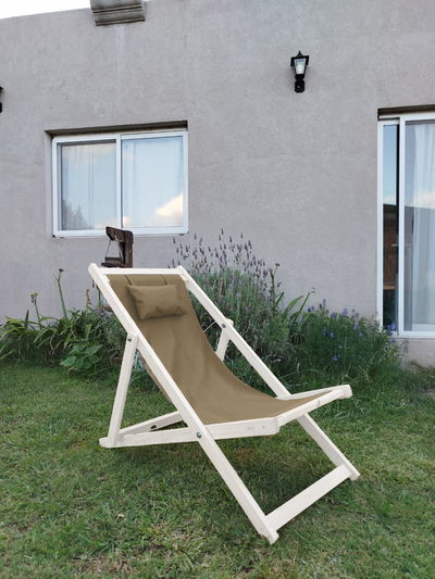 Reposera Premium Madera C/almohada Color Blanco 3 Posiciones