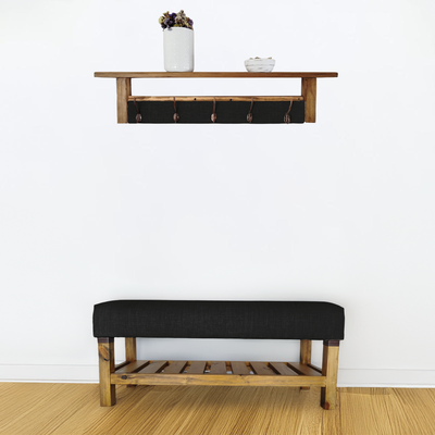 Pie de Cama Banco zapatero 100cm + Perchero Con Estante Lino