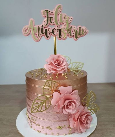 Cake Topper Aniversario + Flores 3D