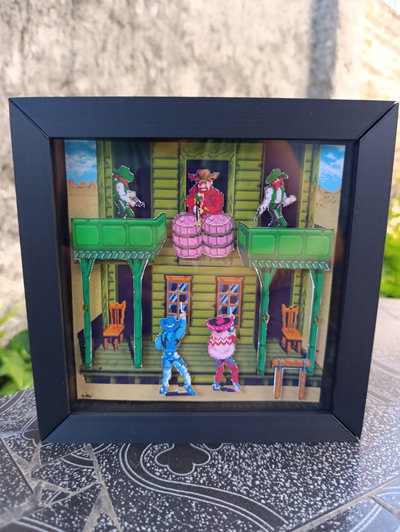 cuadro 3d - sunset riders - vaqueros