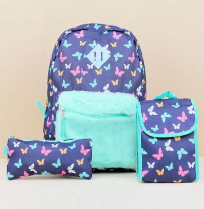 Set Mochila Mariposas con cartuchera y bolso térmico