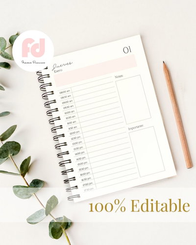 AGENDA DIARIA 2026- Editable en Canva- ARCHIVO DIGITAL