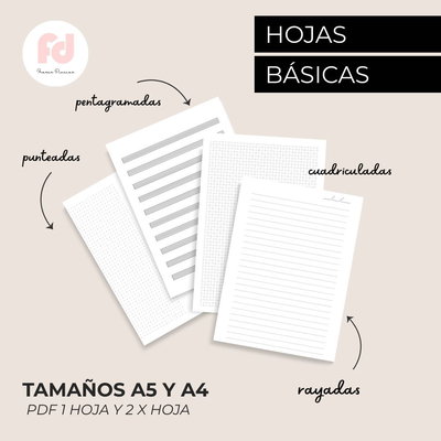 INTERIORES BÁSICOS: HOJAS RAYADAS + CUADRICULADAS+ PUNTEADAS + PENTAGRAMADAS