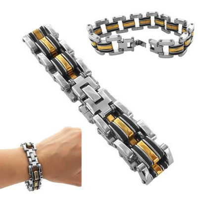  Pulsera PREMIUM 18MM-21CM TRES COLORES DORADO / NEGRO Y ACERO
