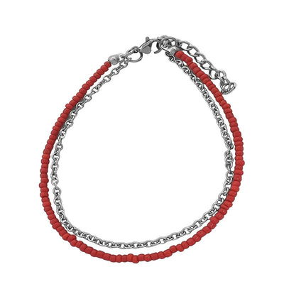 Pulsera ROJO MOSTACILLA Y CADENA 19CM + 3CM EXTENSIÓN