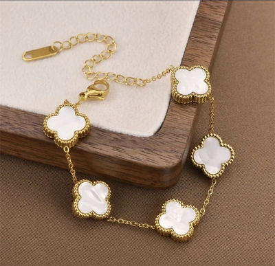 Pulsera Trébol Blanca Dorado