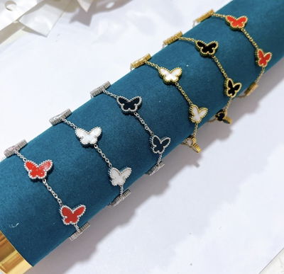 Pulsera Mariposa 5 dijes acero quirúrgico