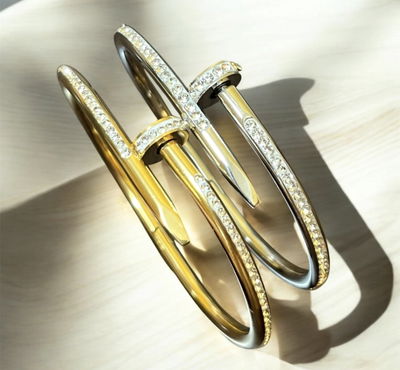 Esclavas Clavo Strass Acero Dorado y Plateado 