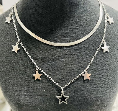 Collar doble cadena con estrella acero