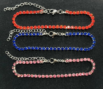 2 Pulseras Strass Colores Acero plateado
