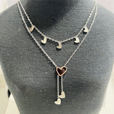 Collar doble cadena con corazón acero