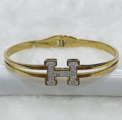 Pulsera Esclava H Strass Acero Dorado