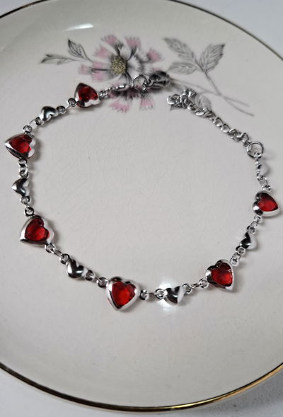 Pulsera Acero Corazones Rojo