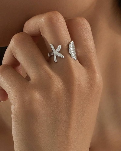 Anillo Regulable Acero Plateado Estrella Mar