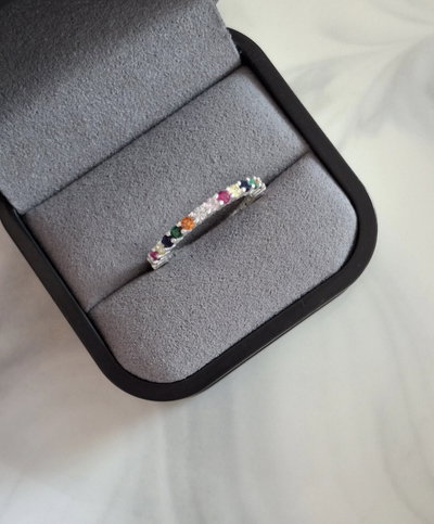 Anillo Acero Regulable Piedritas Multicolor