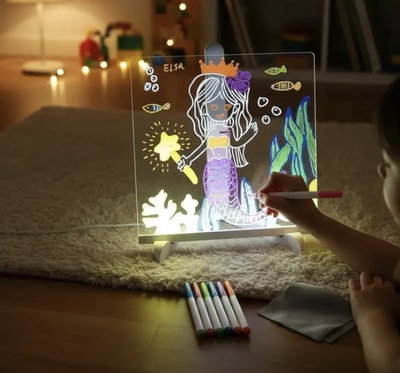 Pizarra Magica Luminosa 20x20 Luz Led Usb Acrilico +Fibrones 