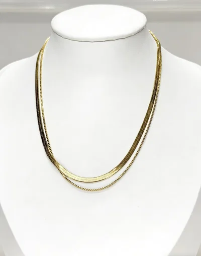 Collar Plano Acero Dorado Doble