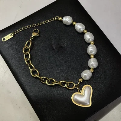 Pulseras Perlas Acero Dorado