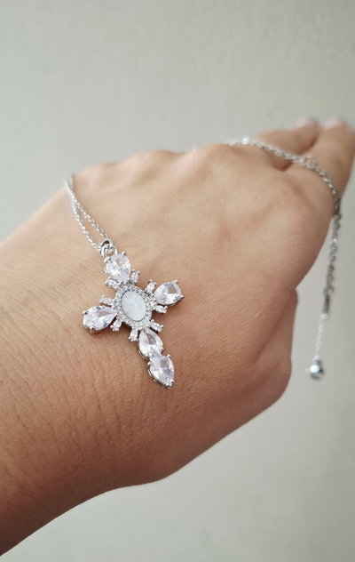 Collar Acero Cruz Cristal 