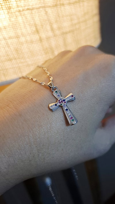 Collar Acero Cruz Strass colores