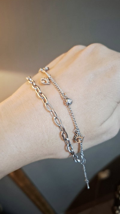 Pulsera Doble Acero ojitos strass