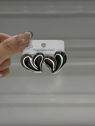 Aros Acero Plateado Corazón 