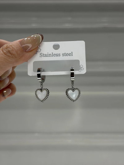 Aros Acero Corazón Blanco 
