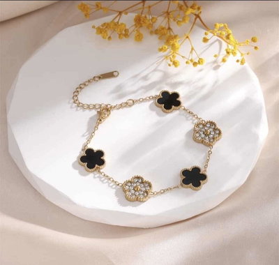 Pulsera Trebol Strass Acero Dorado