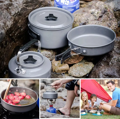 Marmita camping aluminio anodizado 9 piezas olla sartén
