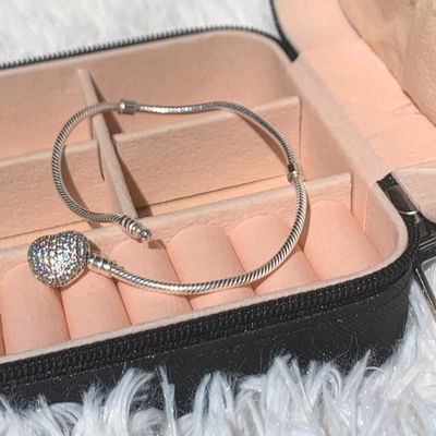 PULSERA PLATA Y CUBIC CORAZÓN