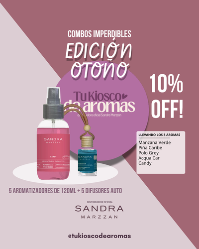 10%OFF LINEA AUTO! LLEVANDO 5 AROMATIZADORES 120ML + 5 DIFUSORES DE AUTO