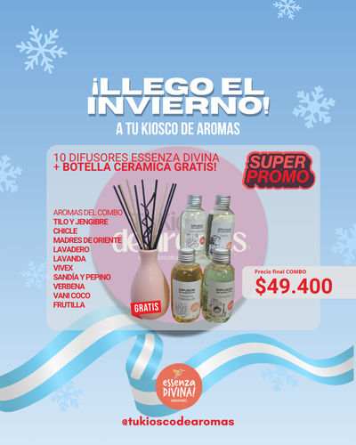 PROMO ESSENZA DIVINA! 10 Difusores de Varilla + Botella Cerámica GRATIS!