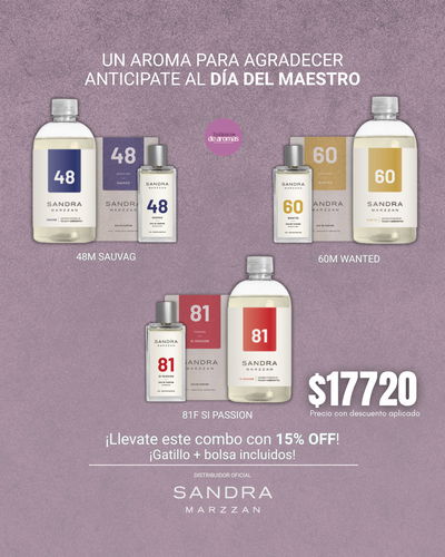 COMBO DIA DEL MAESTRO 15%OFF! Perfume Personal + Aromatizador con gatillo + Bolsa 