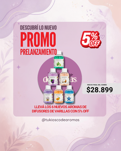 PRELANZAMIENTO! Llevá los 6 nuevos aromas de difusores de varillas con 5% OFF