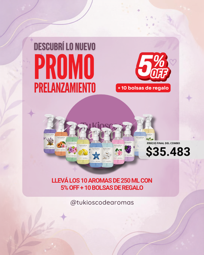 PRELANZAMIENTO! Llevá los 10 aromas de 250 ml con 5% OFF + 10 bolsas de regalo