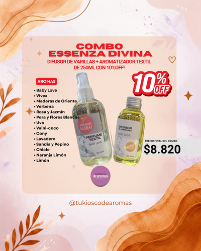 COMBO ESSENZA DIVINA! Llevá el Difusor de Varillas + Aromatizador con 10% OFF