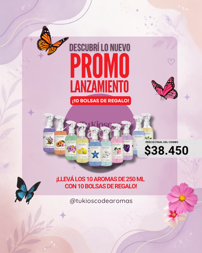 COMBO PRIMAVERA! Llevá los 10 Aromas de 250 ml Con 10 Bolsas de Regalo