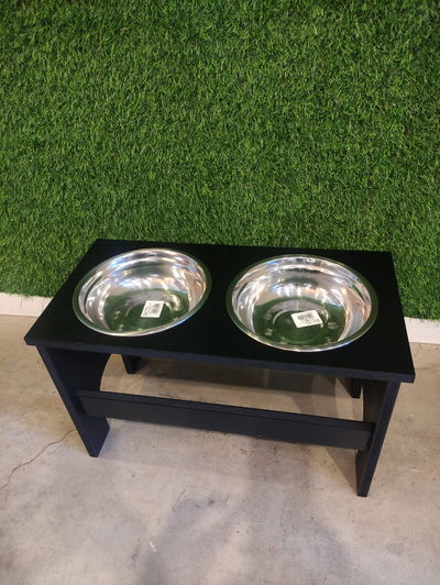 Comedero Doble Elevado De Madera Grande